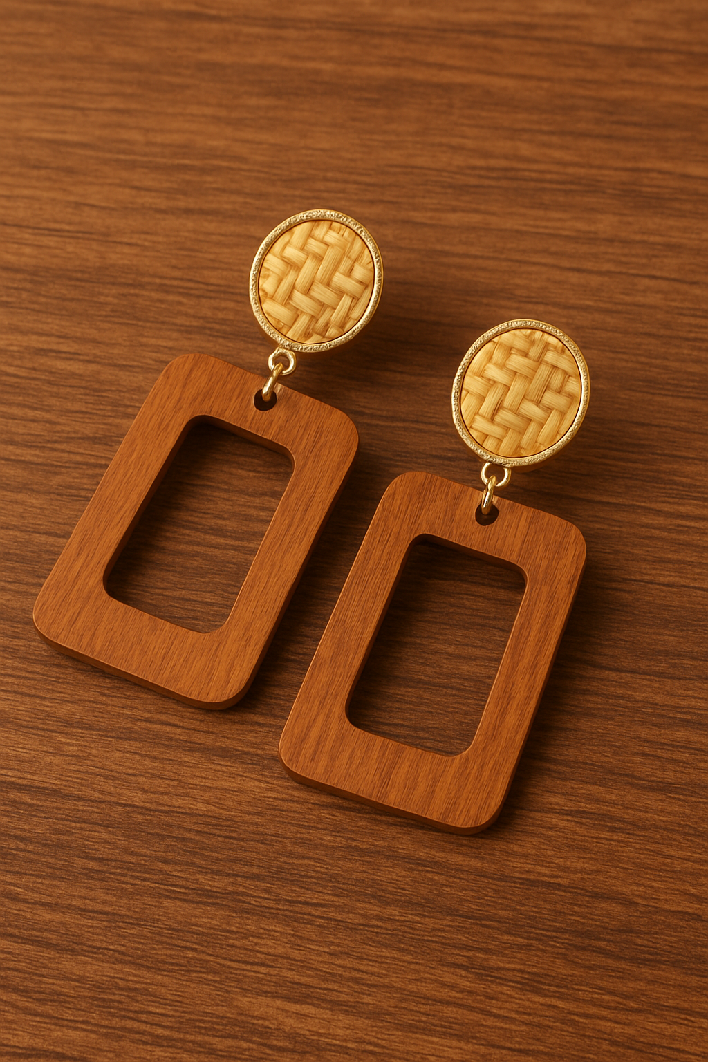 Boucles d’oreilles naturelles en bois et rotin