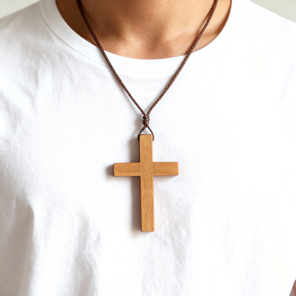 Collier Croix en Bois Naturel