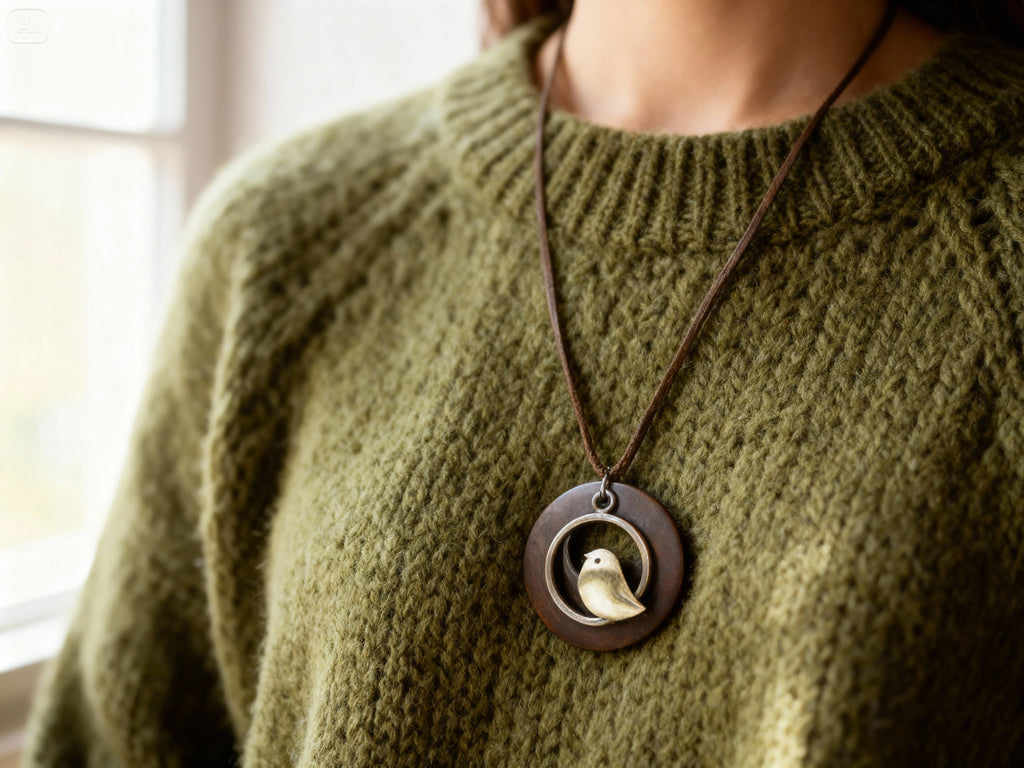 Collier Pendentif en Bois "oiseau chanteur"