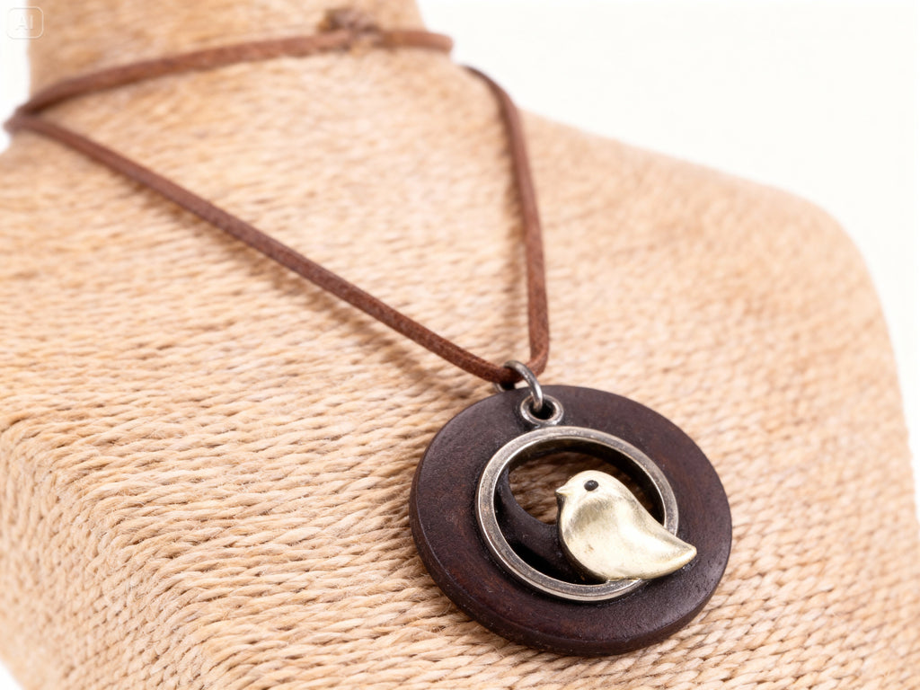 Collier Pendentif en Bois "oiseau chanteur"