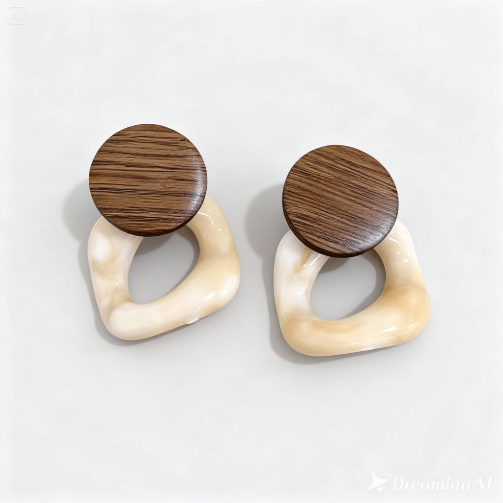 Boucles d'Oreilles en Bois et de la Résine Ivoire