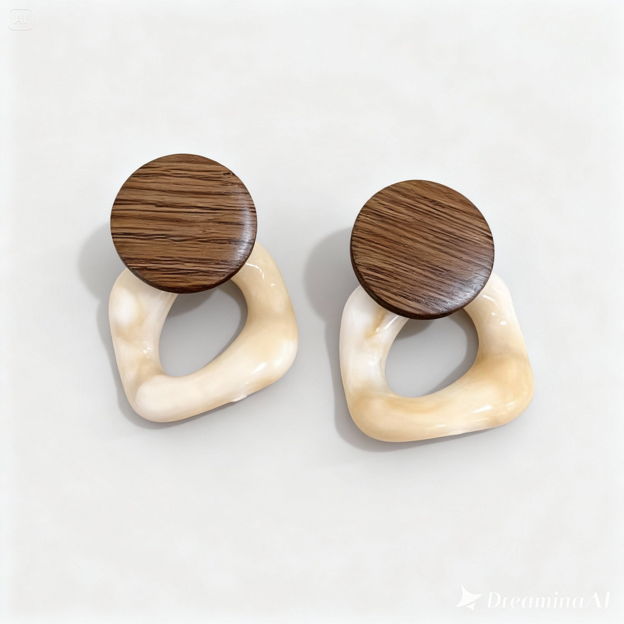 Boucles d'Oreilles en Bois et de la Résine Ivoire