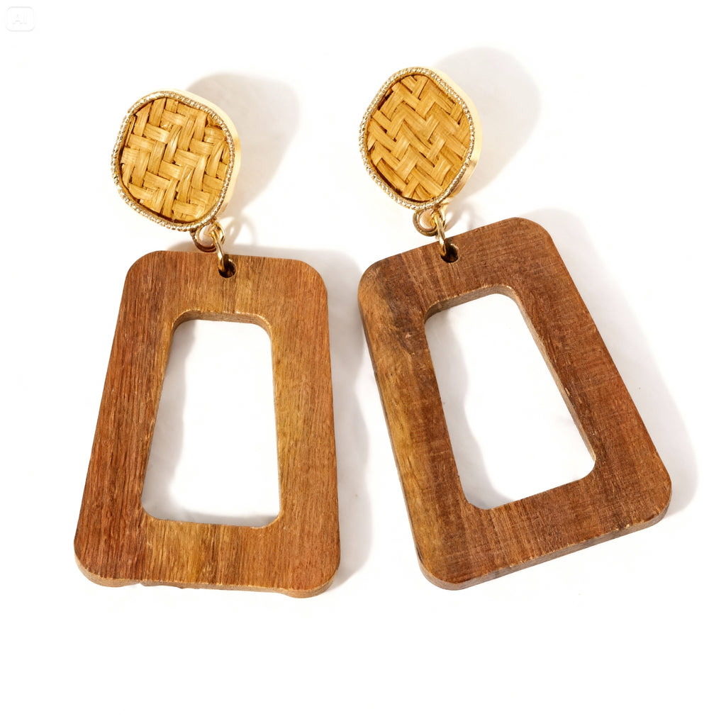 Boucles d’oreilles naturelles en bois et rotin
