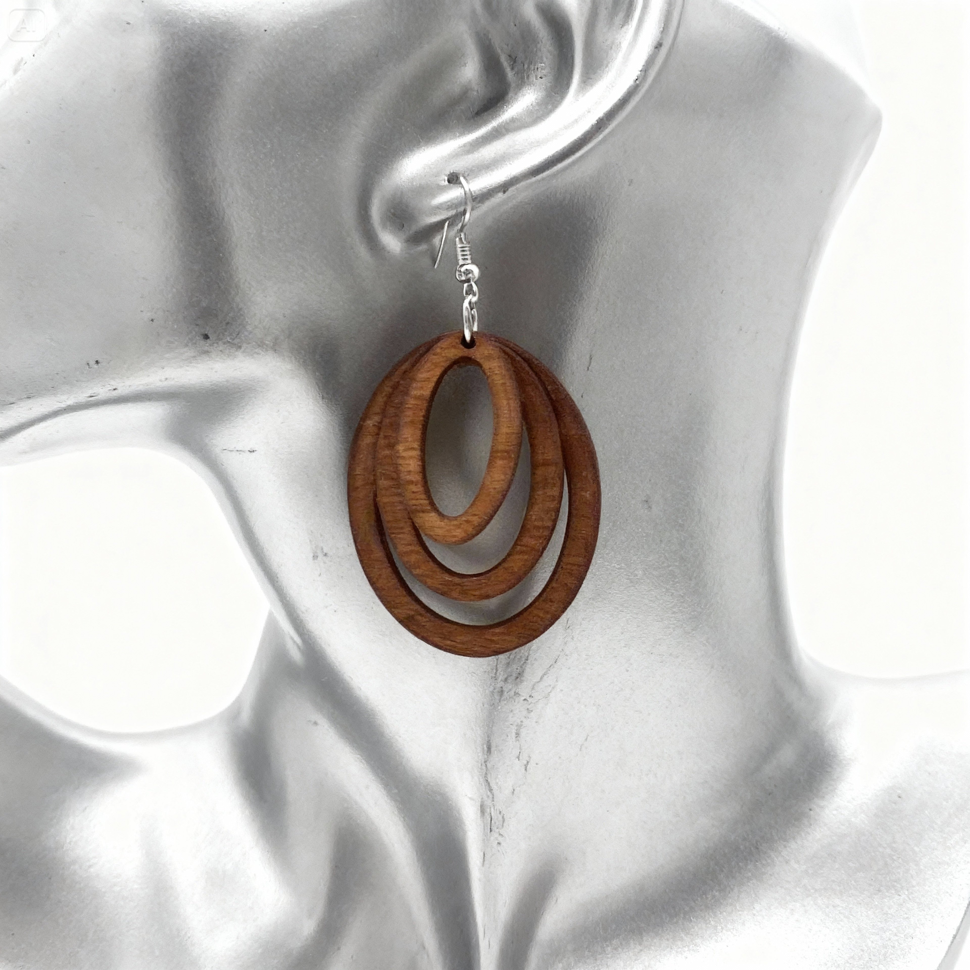Boucles d'oreilles Pendantes en Bois - Design Triple Ovale