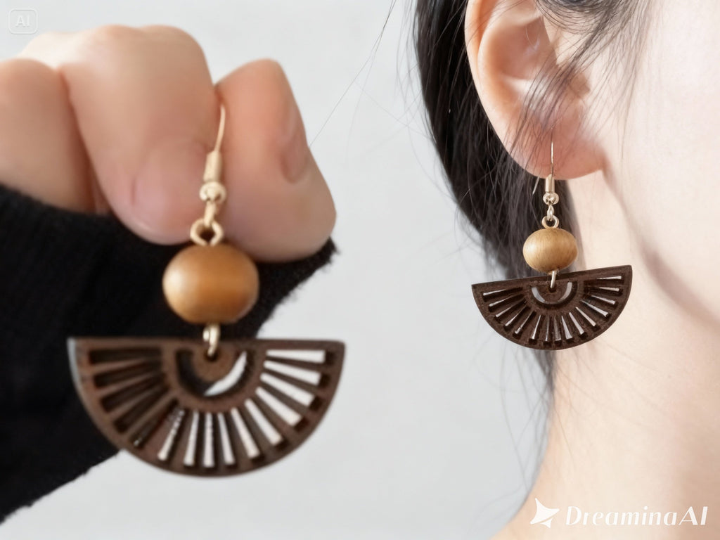 Boucles d'Oreilles en Bois demi cercle