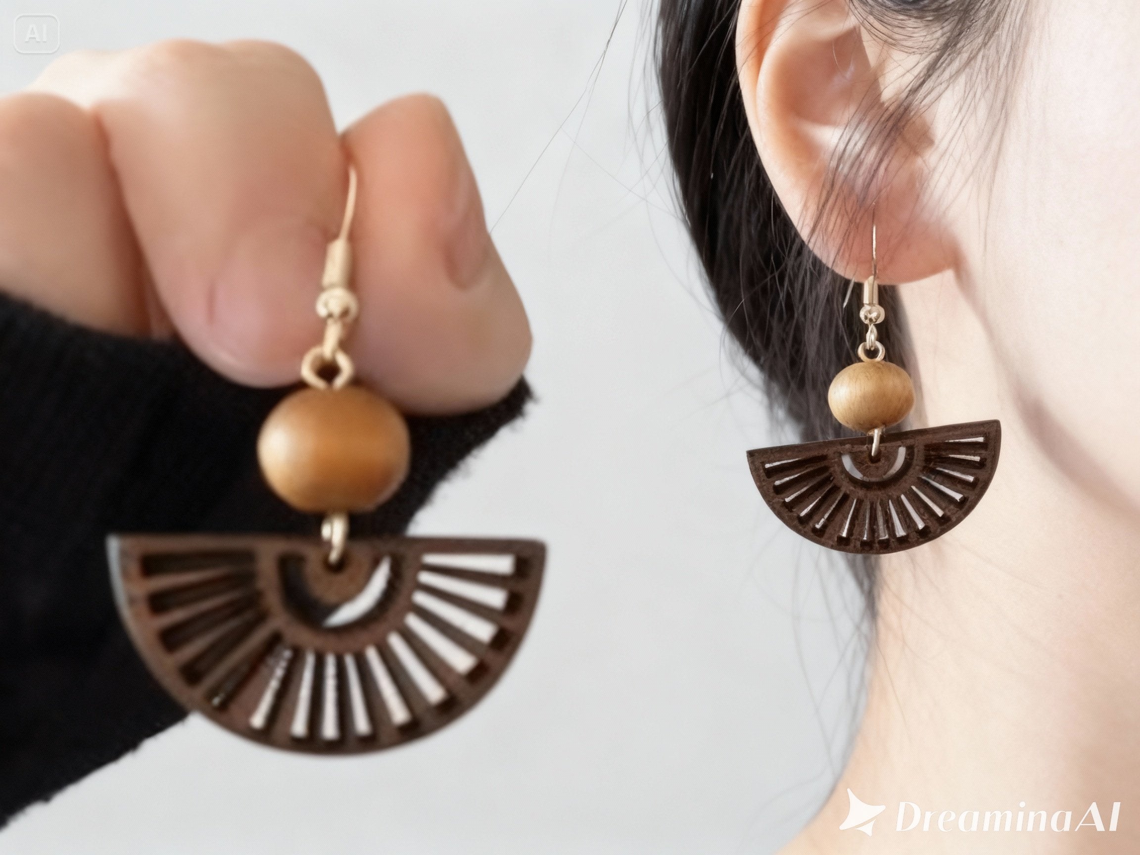 Boucles d'Oreilles en Bois demi cercle