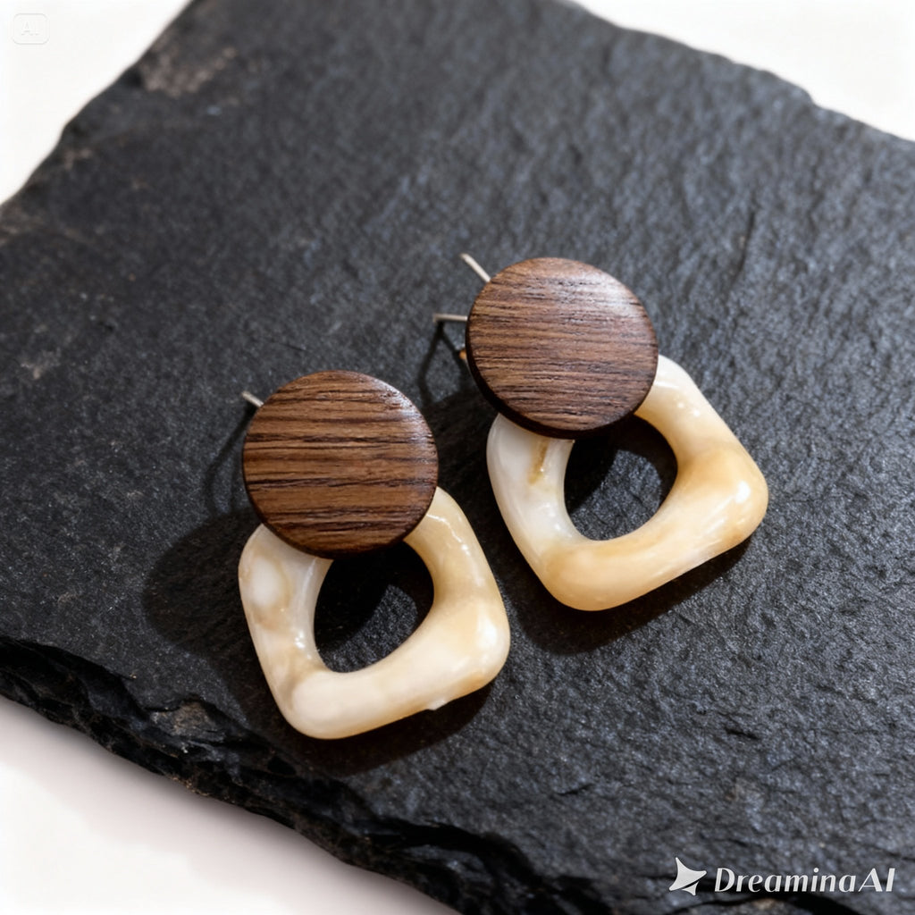 Boucles d'Oreilles en Bois et de la Résine Ivoire