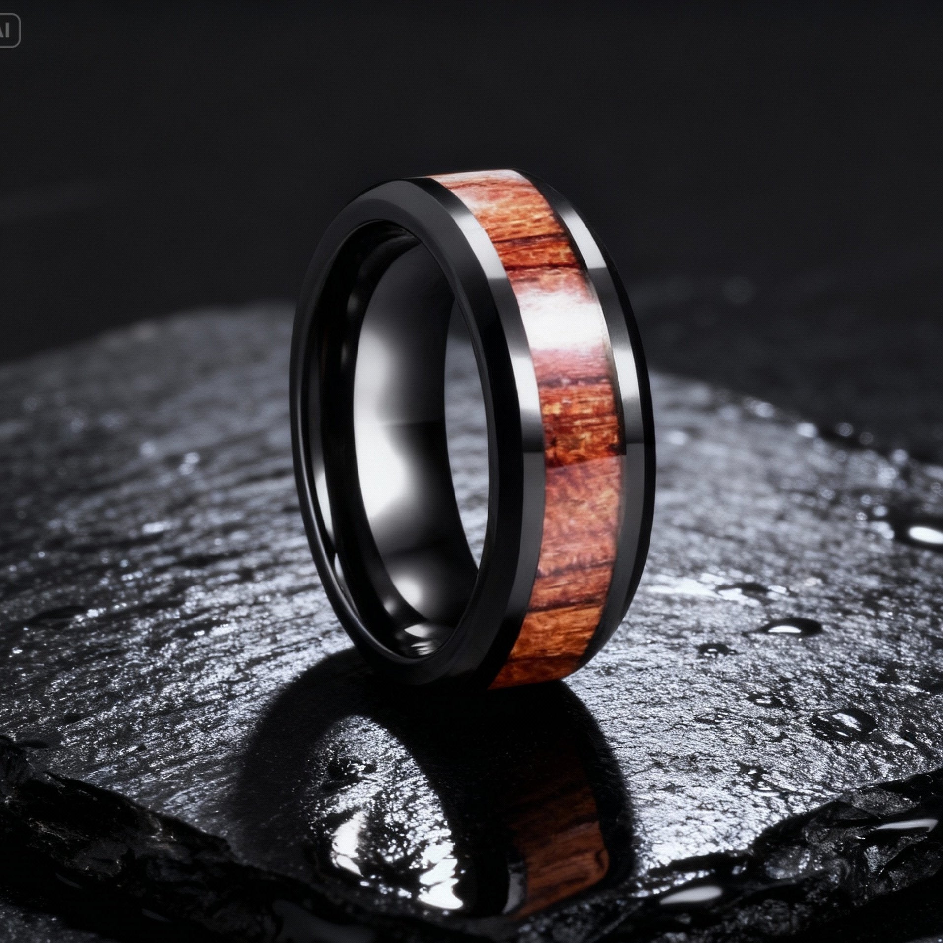 Bague en Carbure de Tungstène Noir et Bois Exotique