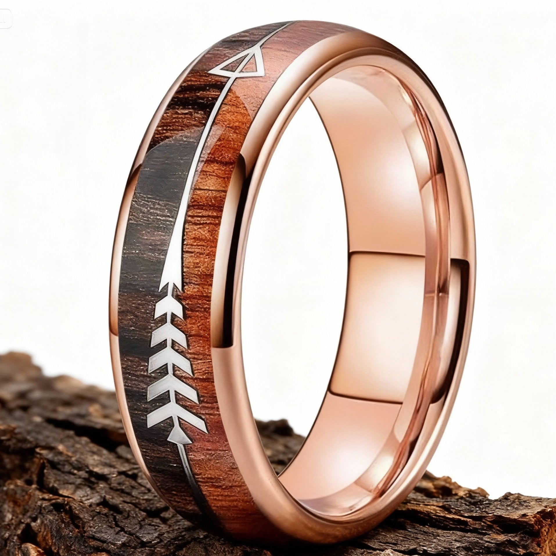 Bague en Métal Brossé et en Bois Précieux