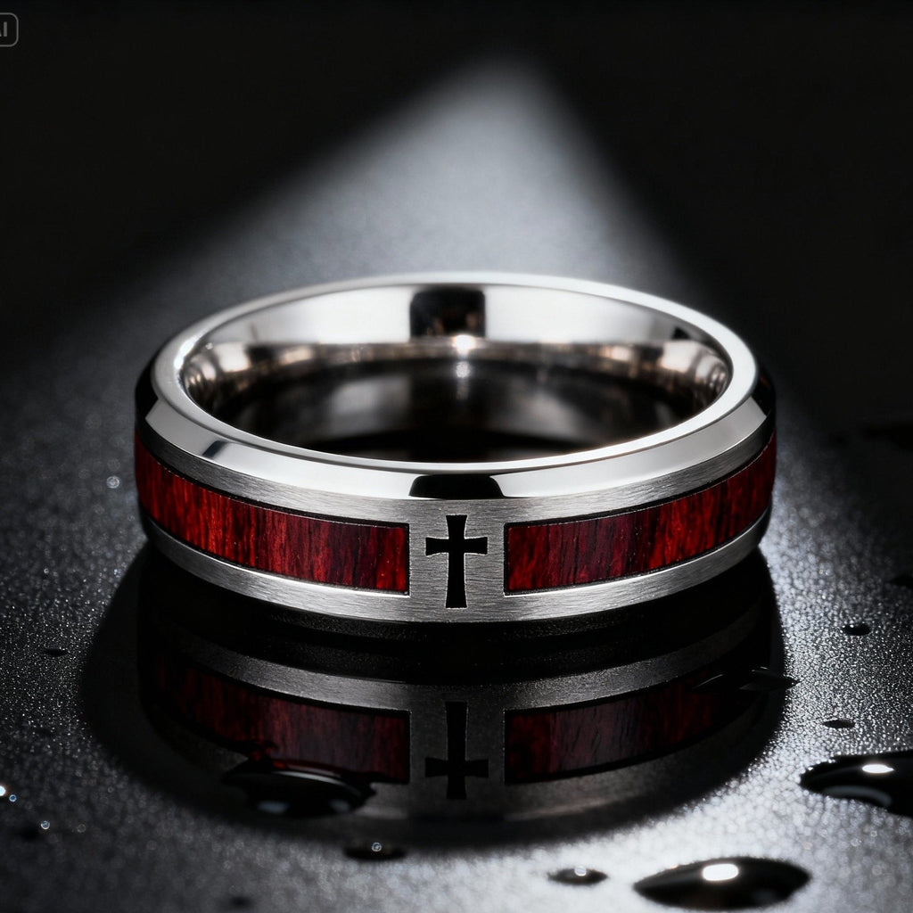 Bague en Bois et Croix Chrétienne