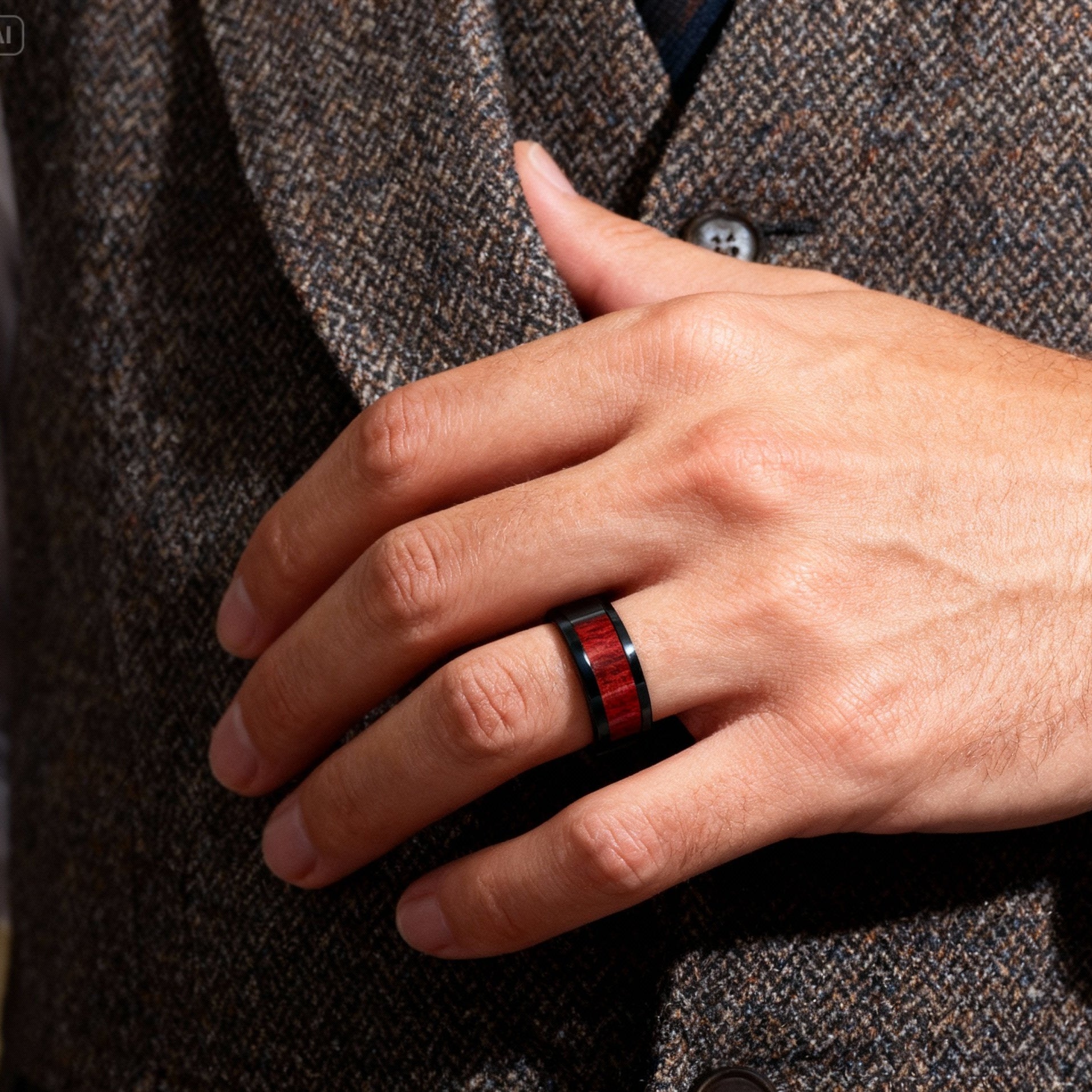 Bague en Carbure de Tungstène Noir et Bois Exotique