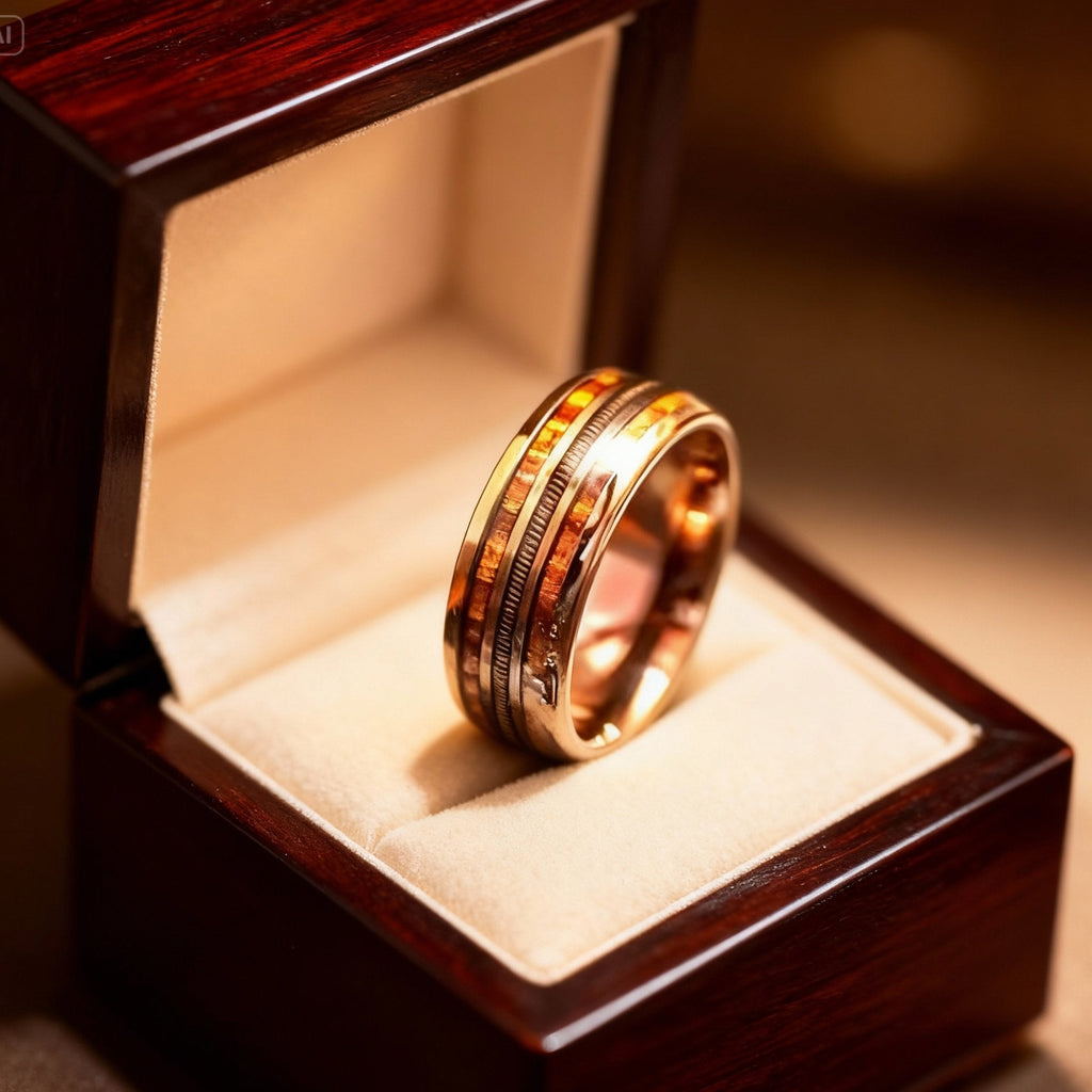 anneau en bois avec bordures en or