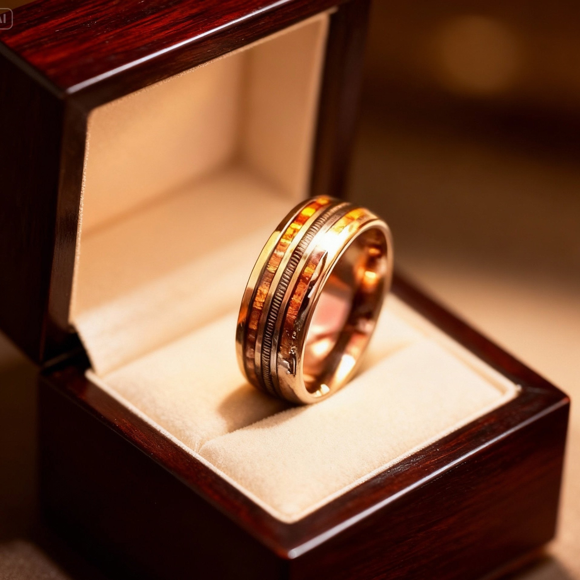 anneau en bois avec bordures en or