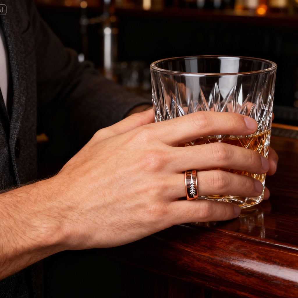 Bague en Métal Brossé et en Bois Précieux