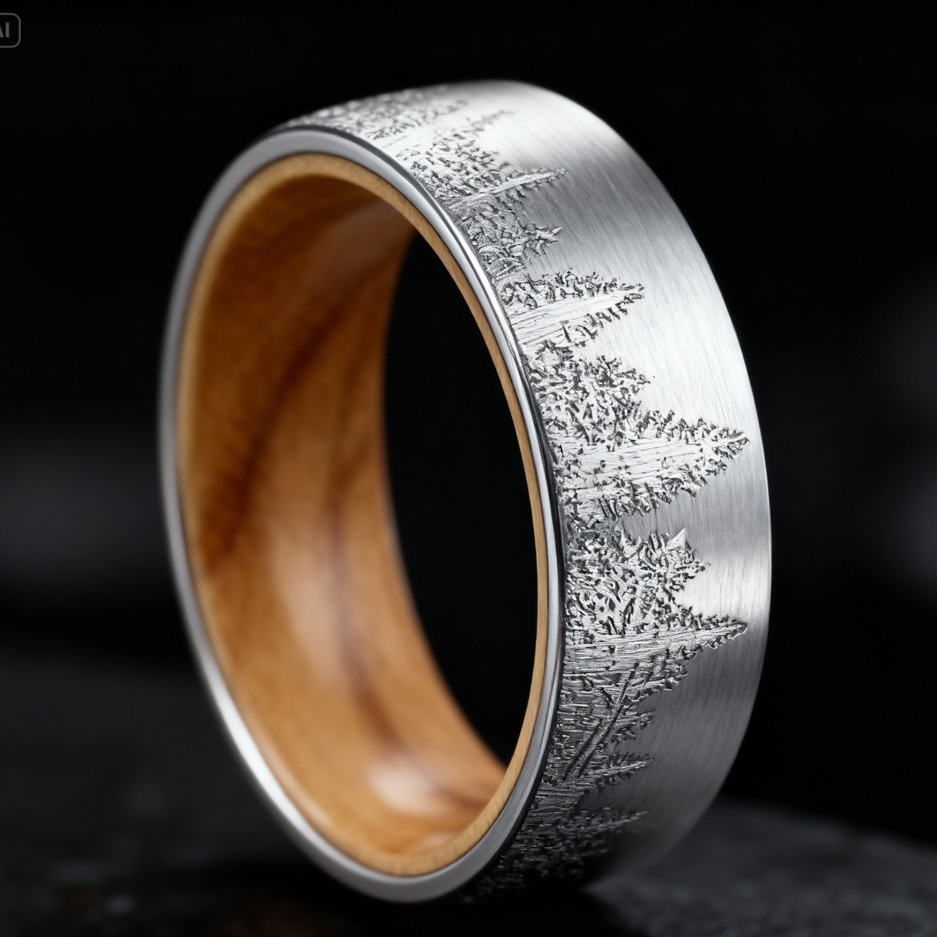 Bague en Métal Brossé et Bois Naturel