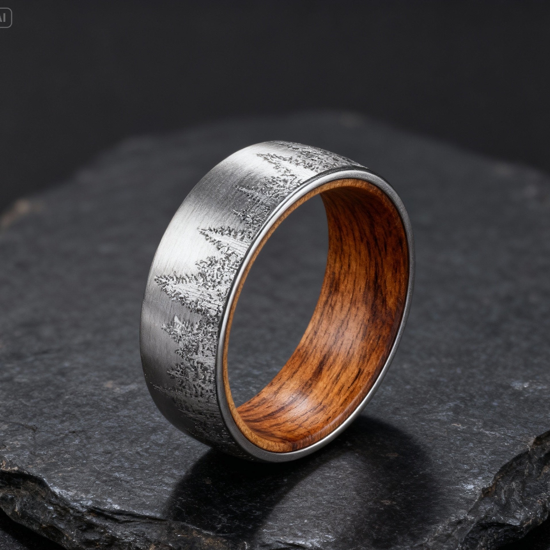 Bague en Métal Brossé et Bois Naturel